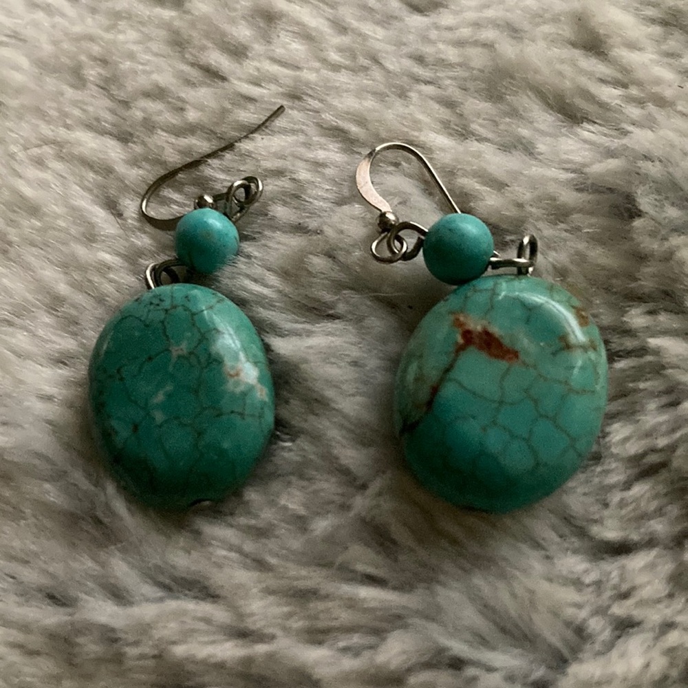 Real turquoise drop earrings.